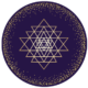 A picture of the sri yantra in gold on a purple background.